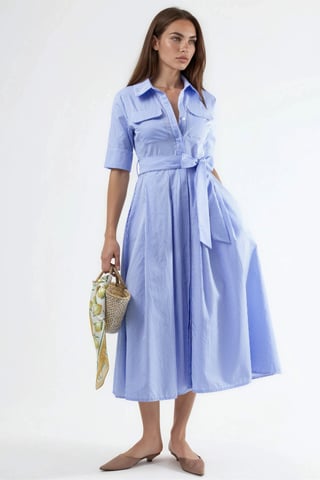 Belted Striped Midi Shirt Dress