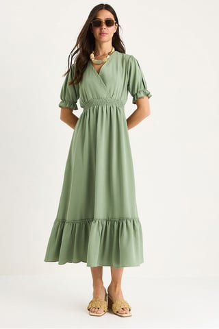 V-neck Midi Dress with Bow