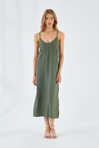 V-Neck Slit Midi Dress