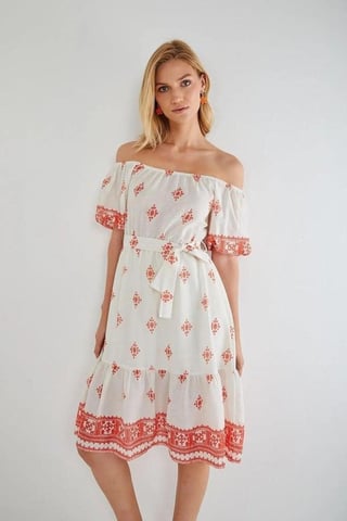 Blommig Off Shoulder Midi Klänning