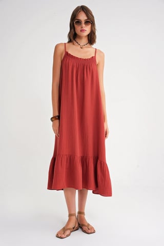 Midi Muslin Dress with Ruffle Detail