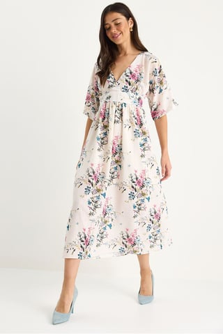 Flowering V-Neck Midi Dress