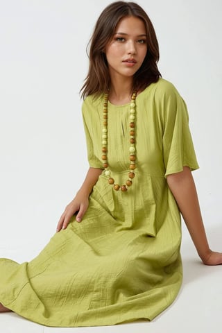 Midi A-Line Dress with Crew Neck