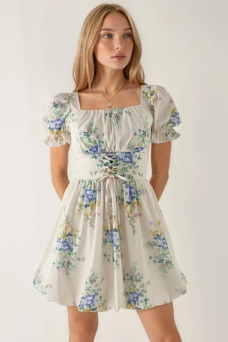Floral A-Line Mini Dress with Tie Detail