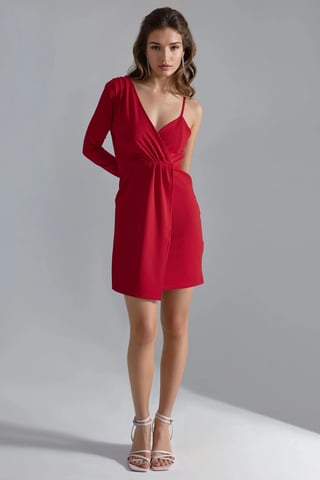 Single Arm V-Neck Mini Dress