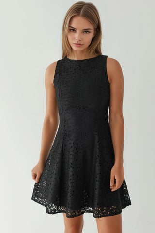 Lace Mini Dress with Crew Neck