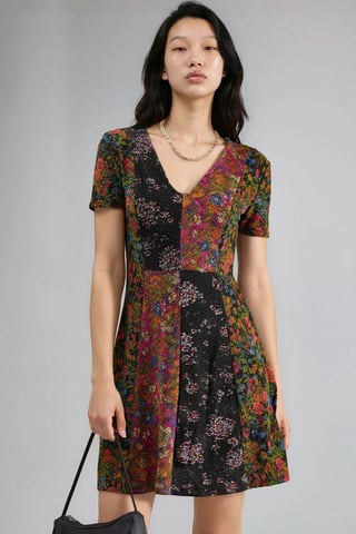 Floral V-Neck A-Line Mini Dress