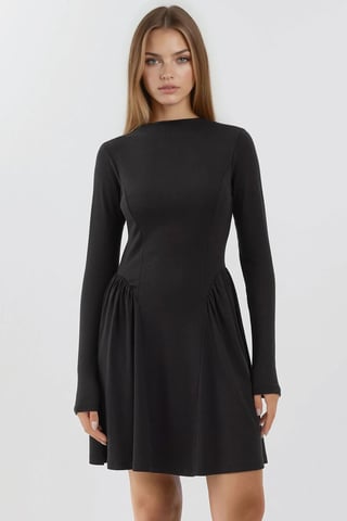 Soft Textured Boat Neck Mini Dress