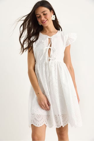 Embroidered Mini Dress with Bow