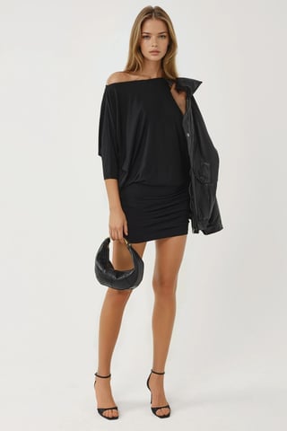 Asymmetrical Collar Fitted Mini Dress