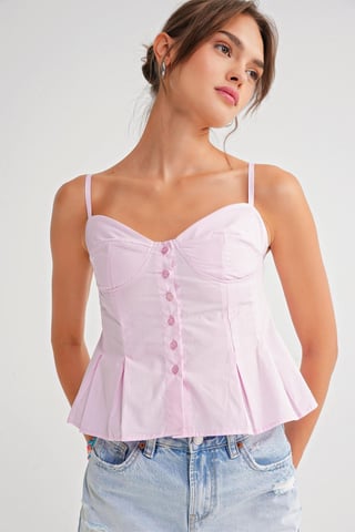Sweetheart Neck Button-Front Peplum Cami Top