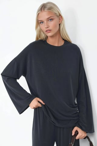 Relaxed Fit Crew Neck Long Sleeve Blouse
