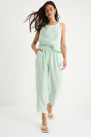 Sleeveless Crew Neck Blouse and Carrof Fıt Pants Set