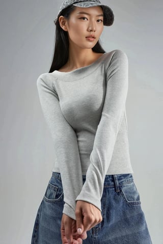 Slim Fit Ribbad Båtringad Blus