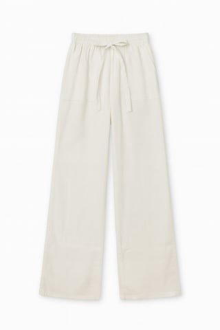 Mid Waist Straight Leg Cotton Pants with Tie Closure
