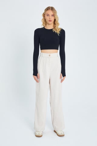Högmidjade velour raka byxor