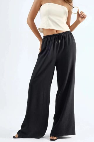 Wide Leg Drawstring Waist Pants with Pockets