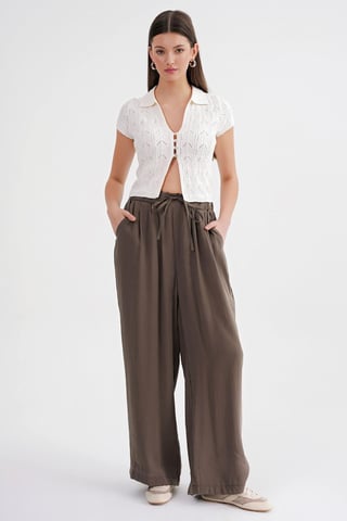 High Waist Modal Pleated Palazzo Pants with Drawstring