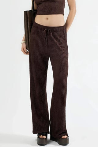 Textured Wide Leg Trousers with Drawstring Waist