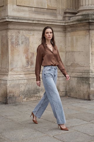 High Waist Straight Leg Denim Pants