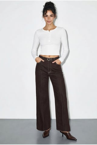 High Waist Wide Leg Denim Trousers with Belt
