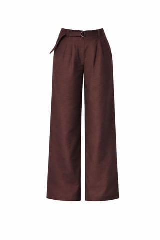High Waist Textured Wide Leg Belted Pants