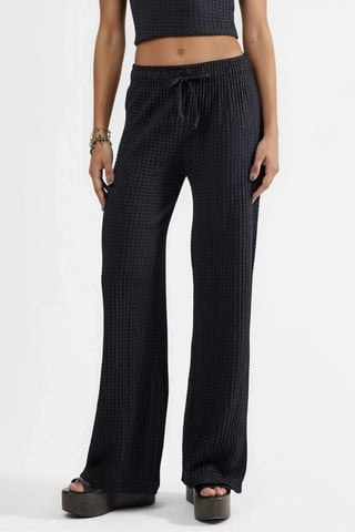 Textured Wide Leg Trousers with Drawstring Waist