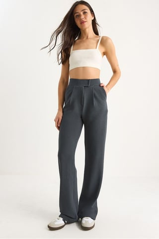 High Waist Wide Leg Pleated Trousers
