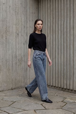 High Waist Straight Leg Denim Pants