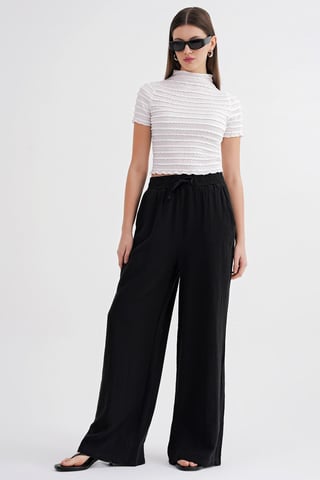 High Waist Textured Muslin Fabric Pants