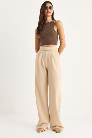 High Waist Wide Leg Pleated Trousers