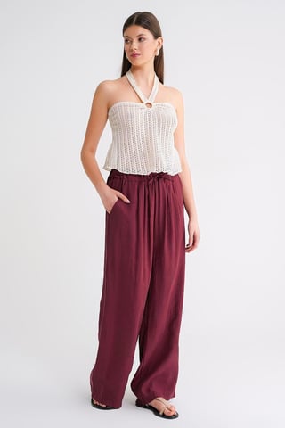 High Waist Modal Pleated Palazzo Pants with Drawstring