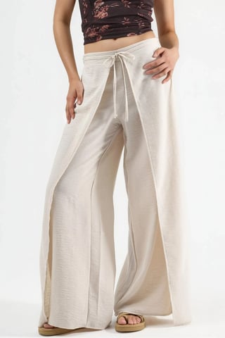 Drawstring Waist Crepe Trousers with Tie Detail