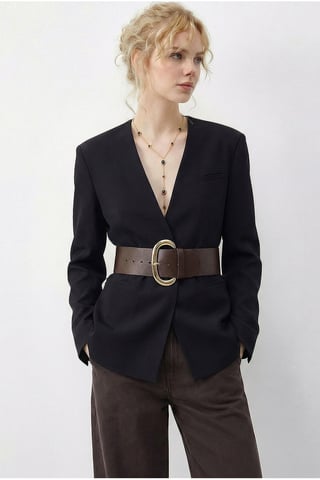 Belted V-Neck Blazer Jacket
