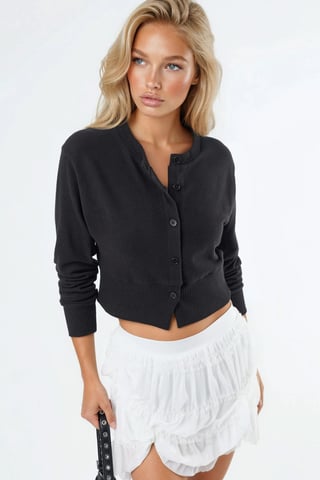 Casual Crew Neck Buttoned Crop Jacket