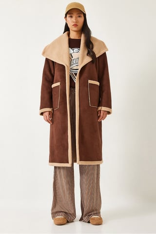 Long Plush Shawl Collar Coat