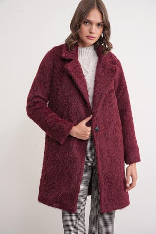Textured Long Coat with Jacket Collar