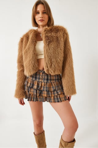 Boxy Crop Faux Fur Coat
