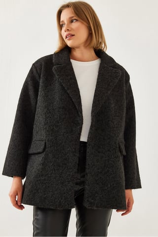 Oversized Plush Coat with Shawl Collar and Pocket
