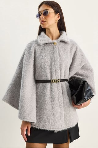 Textured Oversized Button-Up Overcoat