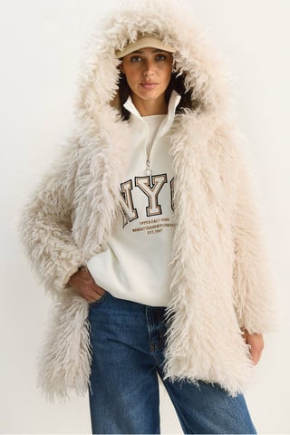 Oversize Hooded Faux Fur Jacket