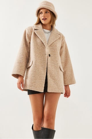 Oversized Plush Coat with Shawl Collar and Pocket