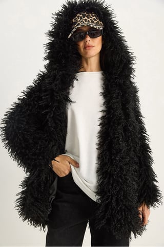 Oversize Hooded Faux Fur Jacket