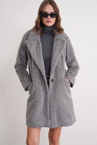 Textured Long Coat with Jacket Collar