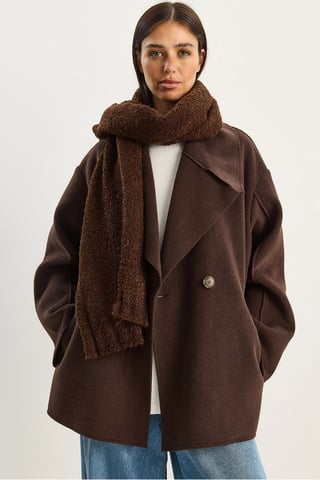 Oversized Buttoned Felt Jacket with Wide Collar