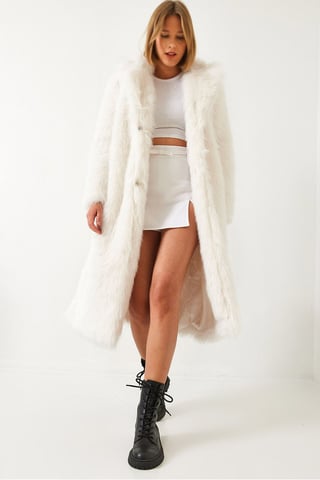 Long Faux Fur Coat with Shawl Collar