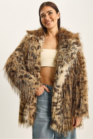 Oversized leopardmönstrad fuskpälsjacka
