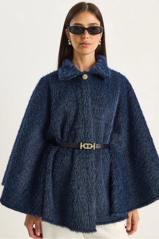 Textured Oversized Button-Up Overcoat