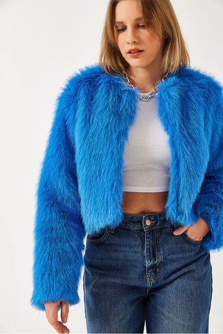 Boxy Crop Faux Fur Coat