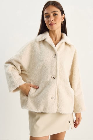 Oversized Plush Jacket with Button Closure